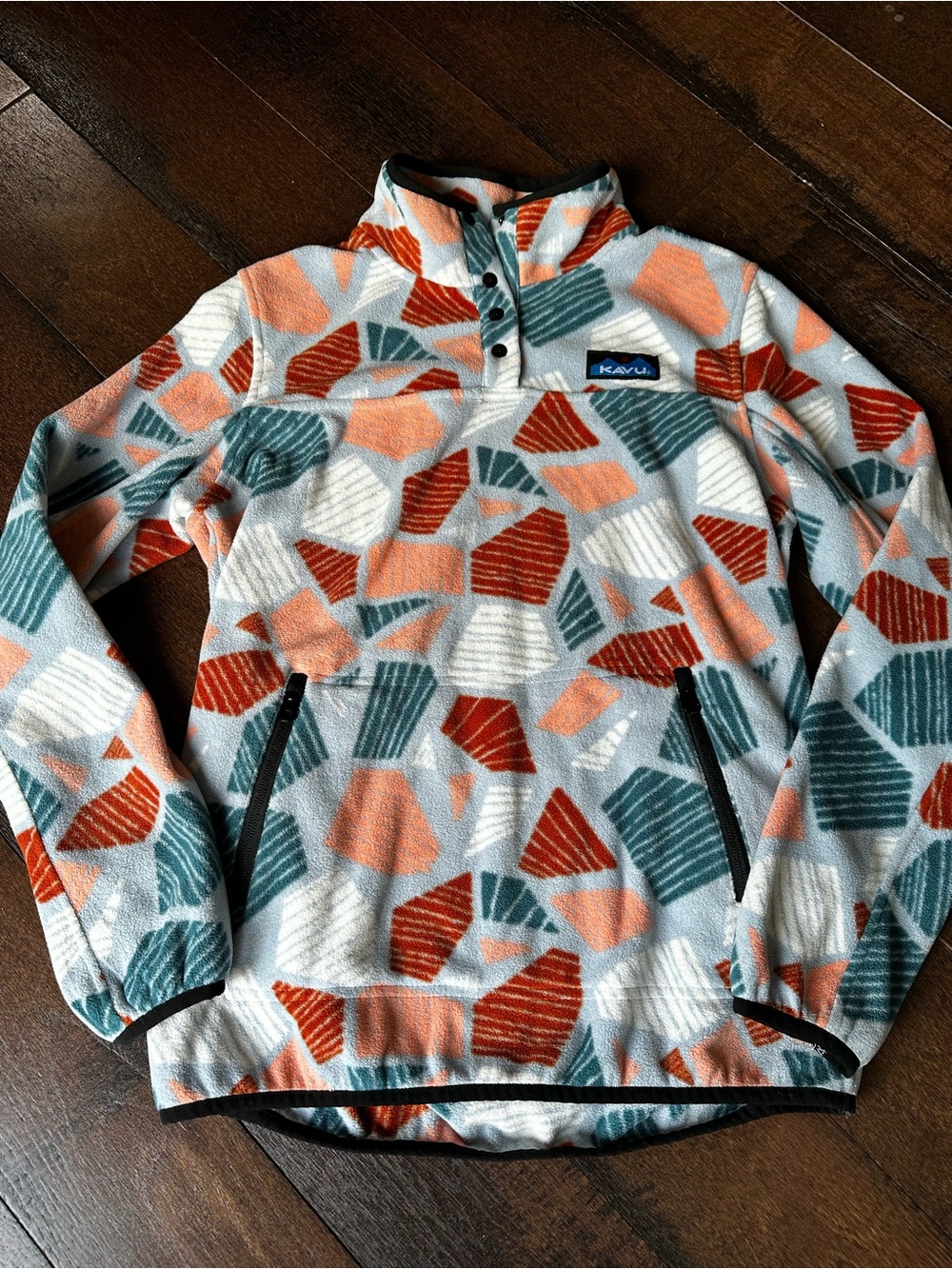 KAVU Cavanaugh Fleece Pullover Geometric Mosaic Vintage Inspired Womens Sz Small
